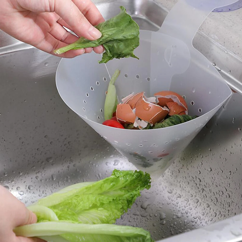 

1pc Foldable Filter Drainer Suction Sink Storage Basket Flexible Food Strainer Kitchen Anti-blocking Funnel