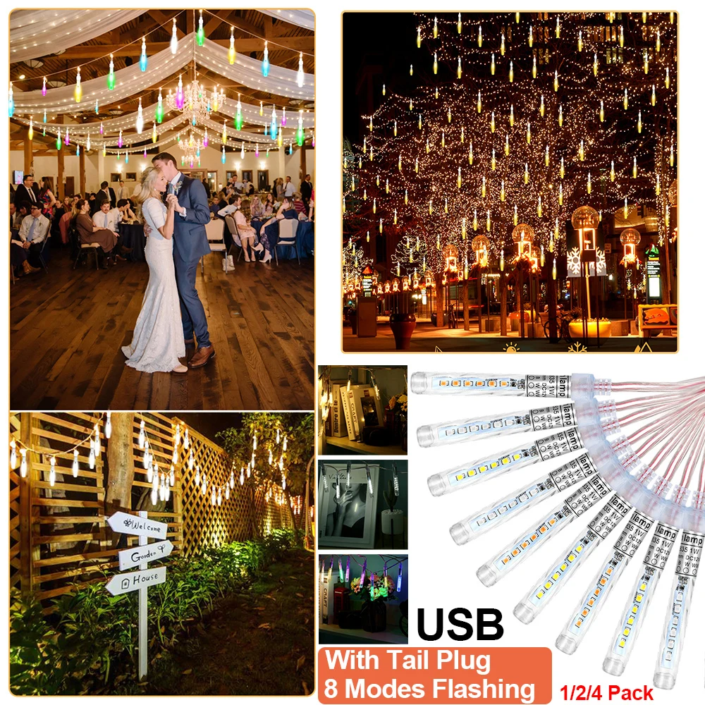 Ice Bar 8 Modes LED Flashing String Light Strobe Light USB Connectable Waterproof Pendant Light for Wedding Party Xmas Decor D20