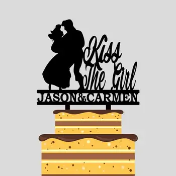

Personalized Disney Wedding Cake Topper Custom Couples Name Princess Ariel and Prince Eric Silhouette Wedding Cake Topper YC184
