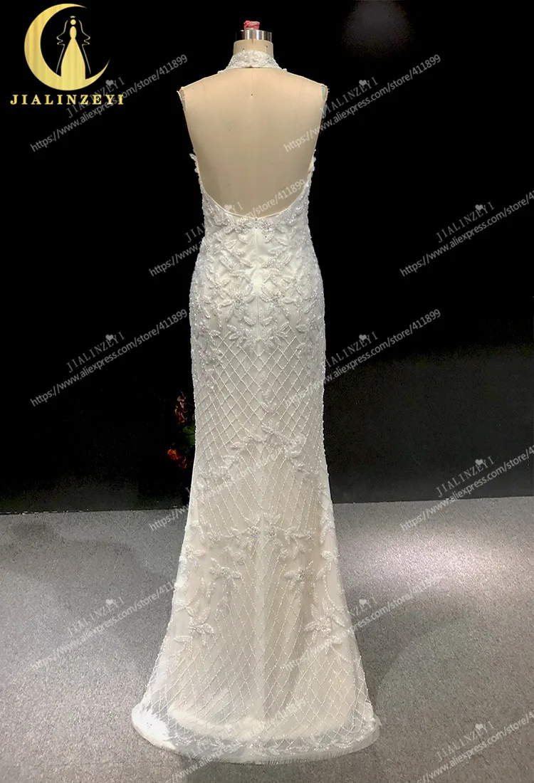 Rine real Halter full Beads сексуальное с открытой спиной с юбкой-годе сексуальное Новое поступление Свадебные платья Свадебное платье