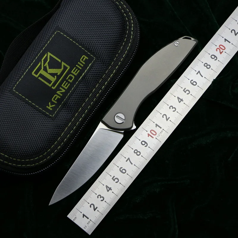 Kanedeiia Neon Zero Flipper Folding Knife D2 Blade Titanium Handle