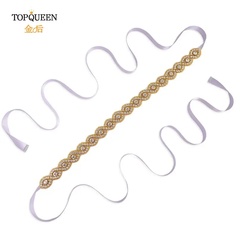 lavender TOPQUEEN S28-G пояс ручной работы с золотыми бусинами Стразы с золотыми бриллиантами свадебный пояс для свадебного платья свадебные украшения Быстрая - Цвет: lavender