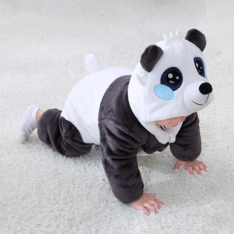 Карнавальный костюм кунг-фу панды с длинными рукавами для новорожденных; плотные комбинезоны с капюшоном для мальчиков и девочек; теплый хлопковый комбинезон для малышей