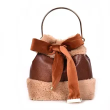 Винтажная модная женская сумка-мешок Зимняя Новая Элегантная женская сумка из искусственной кожи с бантом плюшевые сумки через плечо
