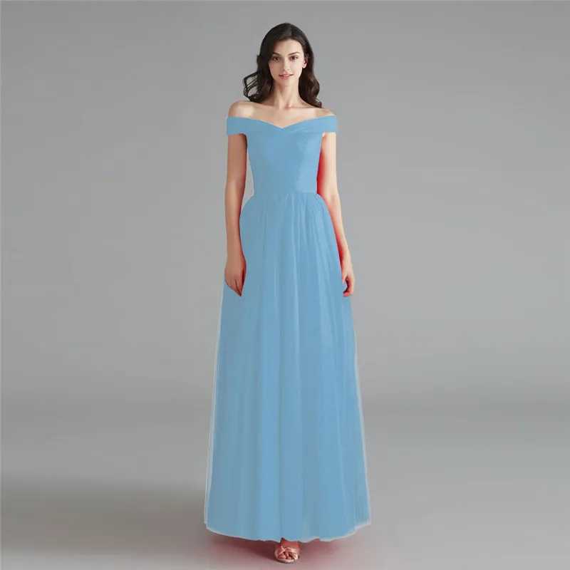 Платья подружки невесты Элегантное длинное платье на свадебную вечеринку Королевские синие платья большого размера из тюля для подружки невесты - Цвет: Небесно-голубой