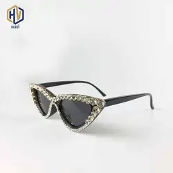 Модные солнцезащитные очки для глаз в форме кошачьего глаза женские металлические украшения со стразами большая оправа солнцезащитные