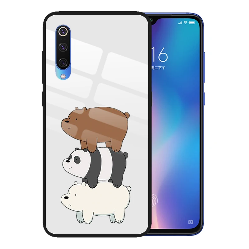 

for Xiaomi Mi 9 9T CC9 CC9E Pro SE 8 Lite Mi Mix 3 A3 Lite A2 A1 6X POCO F1 Tempered Glass Cases Cartoon Cute Bare Bears Cover
