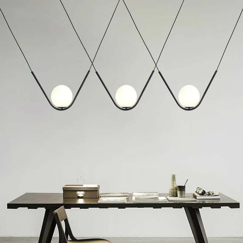 

Modern Black/Golden LED pendant lights Glass Ball creative hanging lamp for Nordic study room bedroom restaurant Art fixtures
