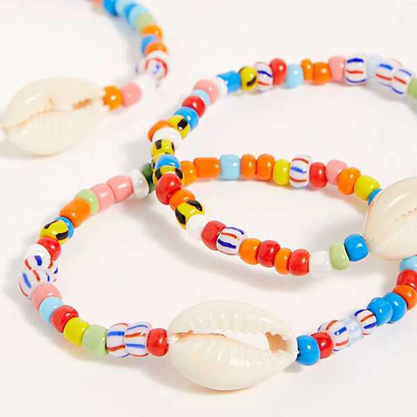Cowries vsco/растягивающийся браслет с бисером для девочек, Радужный богемный boho puka shell, пляжные летние детские браслеты для девочек