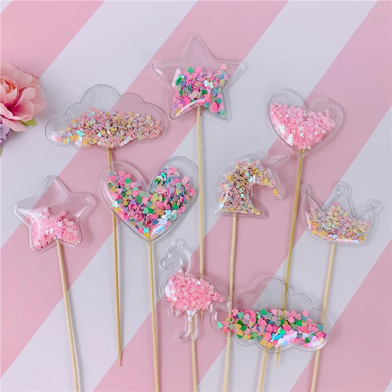 

Bling Fairy PVC Cake Topper Love Crown Cloud Shiny Flamingo Cupcake Topper for Wedding Birthday Party Cake Decorations 1PC
