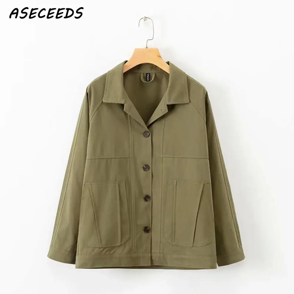 Vintage Army Green coats and jackets women clothes fall 2019 korean punk streetwear female casual cotton button jackets coats