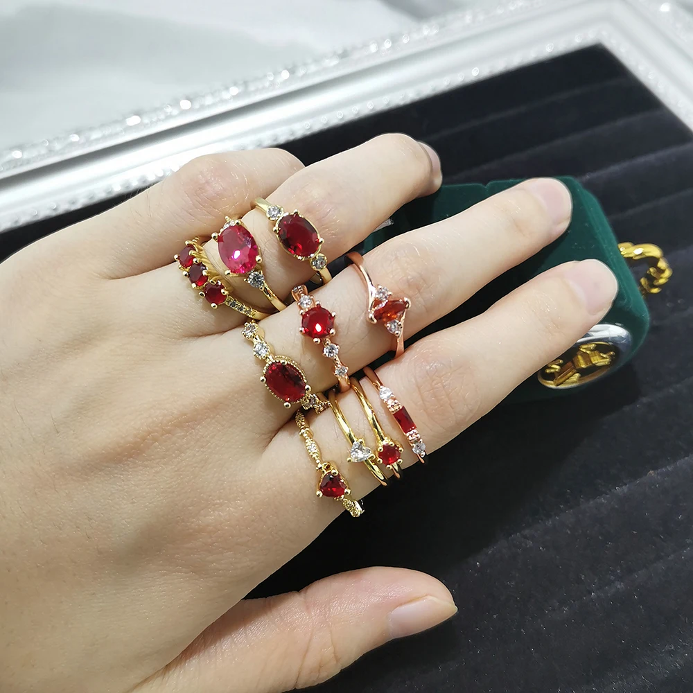 Romantische Dainty Ringe Für Frauen Rot Zirkon Dünne Herz Koreanische Finger Zubehör Hochzeit Geschenke Für Freundin Großhandel KAR272 – Detail 2
