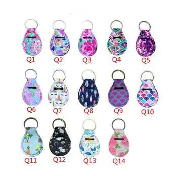 

Coin Holder Printed Neoprene Chapstick Keychain Holder mix 14 colors Party Holiday Gifts 1000pcs