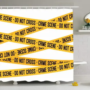 

Shower Curtain Set with Hooks 60x72 Danger Murder Caution Flat Label Crime Scene Forensic Yellow Tape Line Signs Symbols Csi