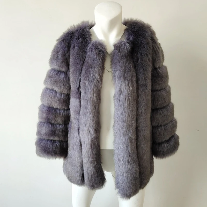 blue fox fur coat Зима новое длинное меховое пальто для женщин из искусственного лисьего меха куртка размера плюс XXXL толстые теплые роскошные высококачественные пушистые меховые пальто - Цвет: blue fox fur coat
