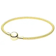 Аутентичный 925 пробы Серебряный Браслет Золотая цветная змеиная цепь базовый шар застежка сетчатый Браслет подходит для женщин шарик Шарм ювелирные изделия