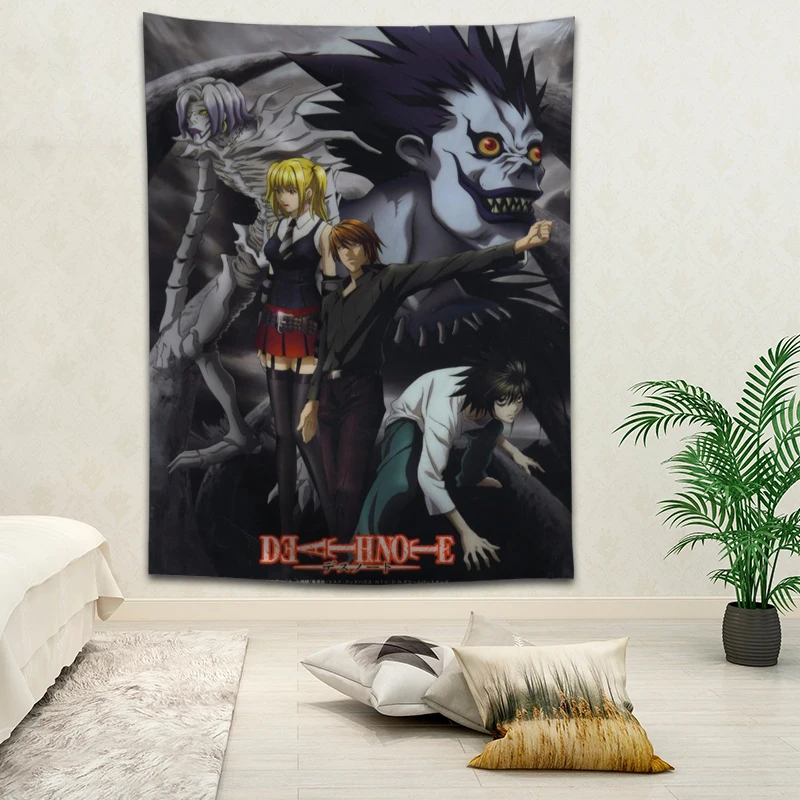 Tapiz personalizado de Anime, estampado con diseño de notas de muerte, fondo decorativo, varios tamaños, decoración colgante de pared, gran oferta