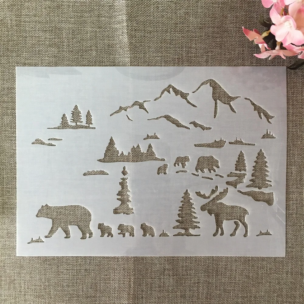 

A4 29cm Mountain Bear Deer DIY Layering Stencils Painting Scrapbook Coloring Embossing Album Decorative Template