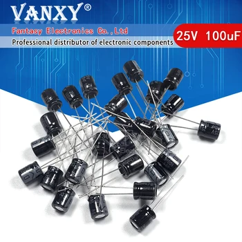 

50PCS Higt quality 25V100UF 6*7mm 100UF 6.3*7 25V Electrolytic capacitor