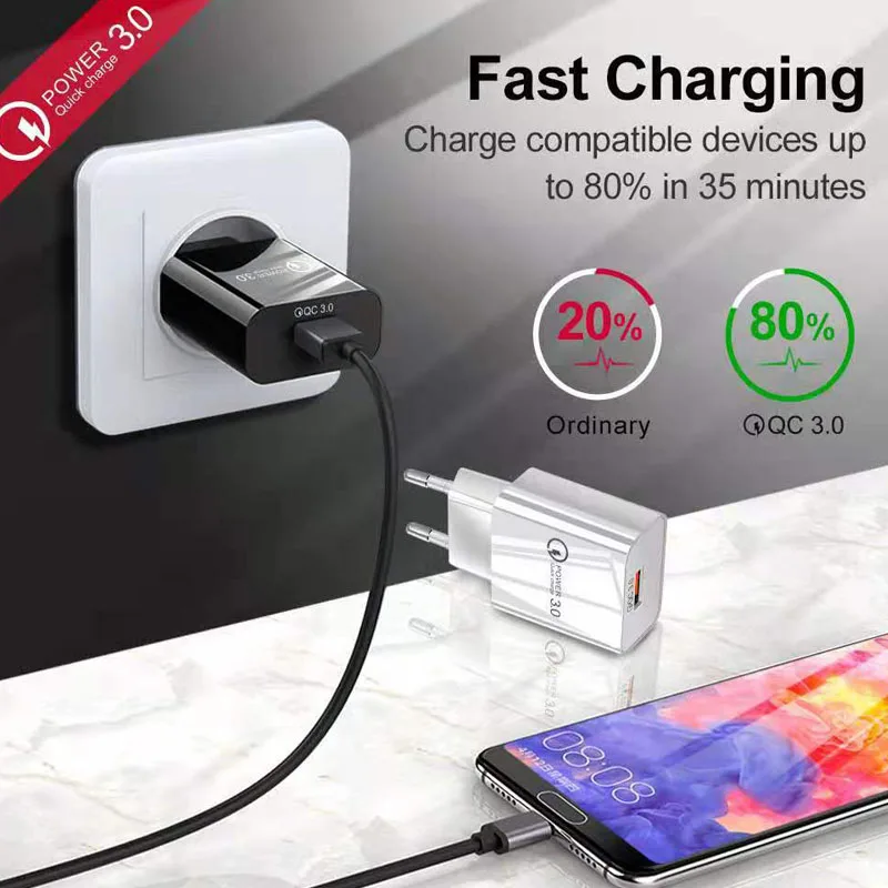 Fiuzd 18 Вт QC 3,0 USB быстрое зарядное устройство для телефона дорожный настенный адаптер 18 Вт QC3.0 FCP универсальный для Xiaomi iPhone samsung huawei EU штекер
