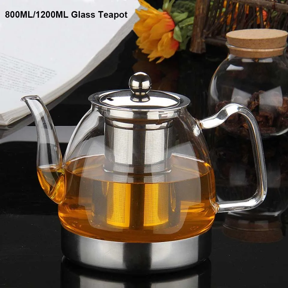 37Oz Glass Teapot Stove Induction Cooker Water Kettle Teapot With Filter