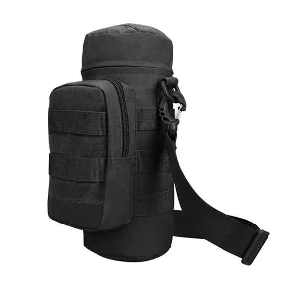 Black Camo Nylon Water Bag Pouch Metal Clip Molle Bottle Kettle Shoulder Bag Tactical Military Gears For Outdoor Travel Camping Hiking - Цвет: Black