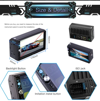 

2 Din X7 7 Inch Auto Car MP5 Video Player Bluetooth Stereo Audio Player Support For Steering Wheel Control