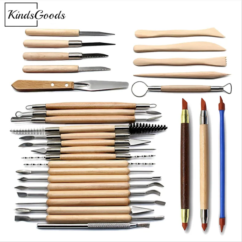 

Sculpting Tool - 30-Piece Pottery Carving Tool Set, Ceramic Modeling Tools, Double-Sided, Wood and Steel