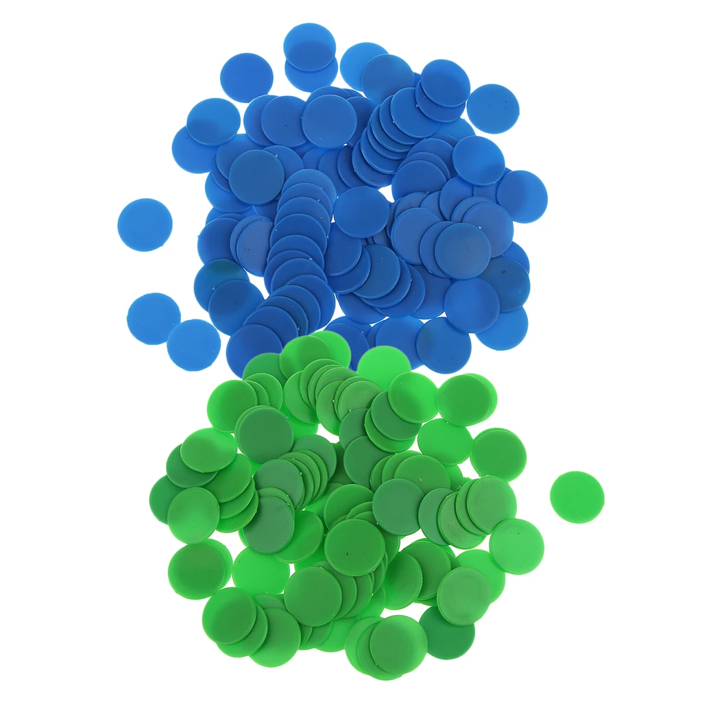 200pcs Small Plastic Bingo Markers Chips Number Counters for Kids Seniors Elders, 3/4 Inch Opaque Green + Blue