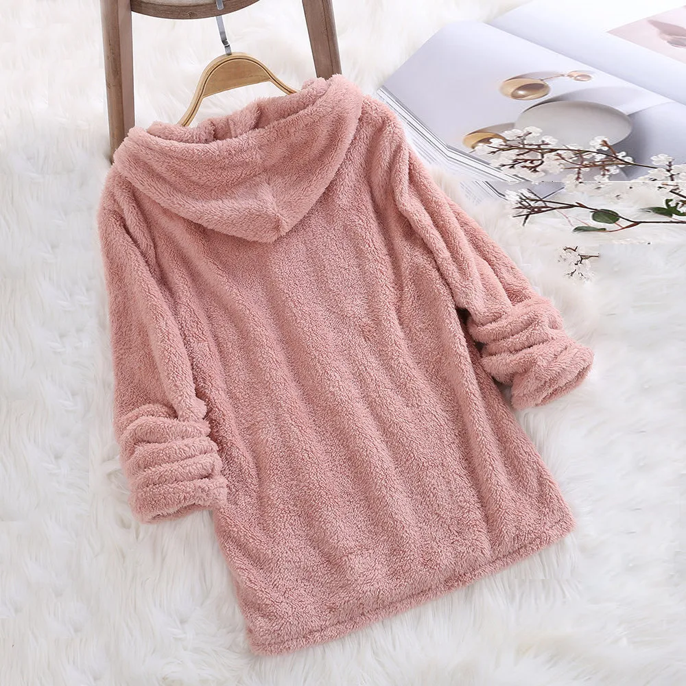 JAYCOSIN fashion ladies long-sleeved soft plush pullover sweatshirt solid color warm casual hooded sweatshirt autumn winter