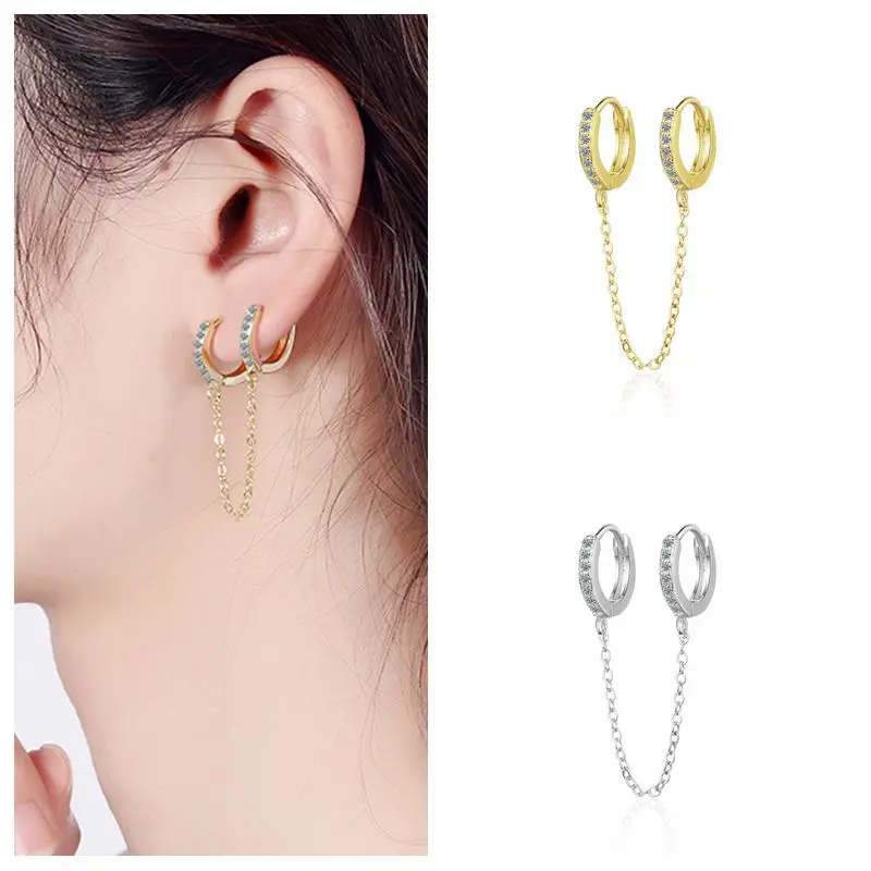 1 шт. панк готические серьги-цепочки медные циркониевые серьги Huggie с кристаллами