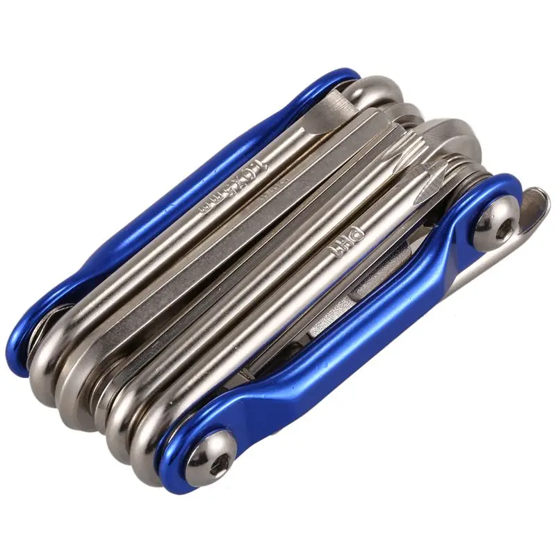 

11 in 1 Mini Bicycle Repairing Tool Set Screwdriver + Socket Head Wrench + Chain Cutter Portable Multitool Blue
