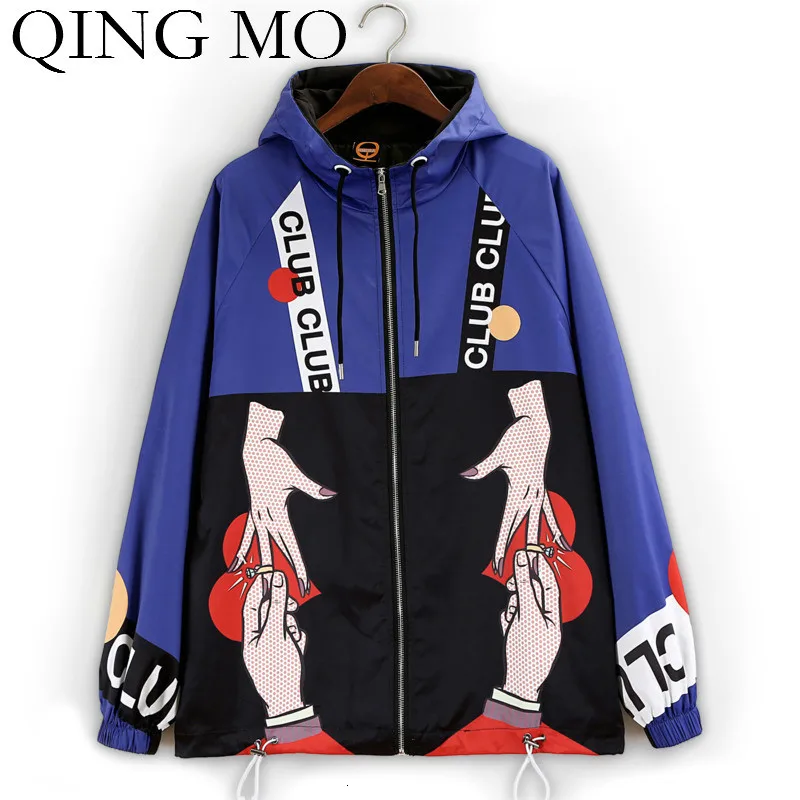 QING MO/Женская куртка с капюшоном большого размера 2019, Женская куртка с рисунком, пальто, женская осенняя Элегантная куртка высокого качества