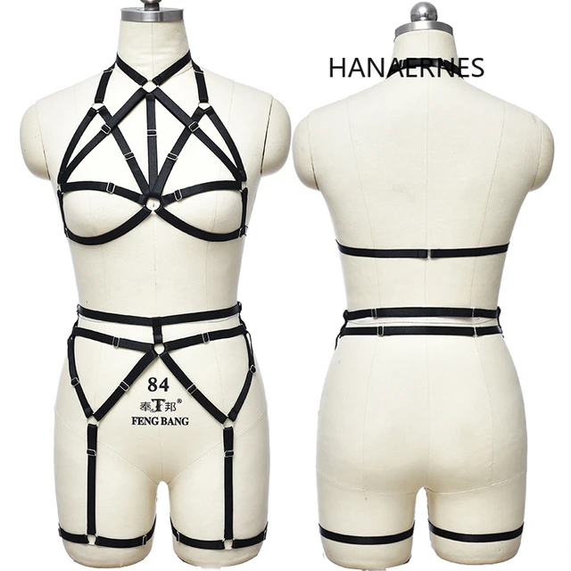 Cilcicy Women Goth Lingerie Straps Sexy Body Open Cup Harness Bra Underwear  