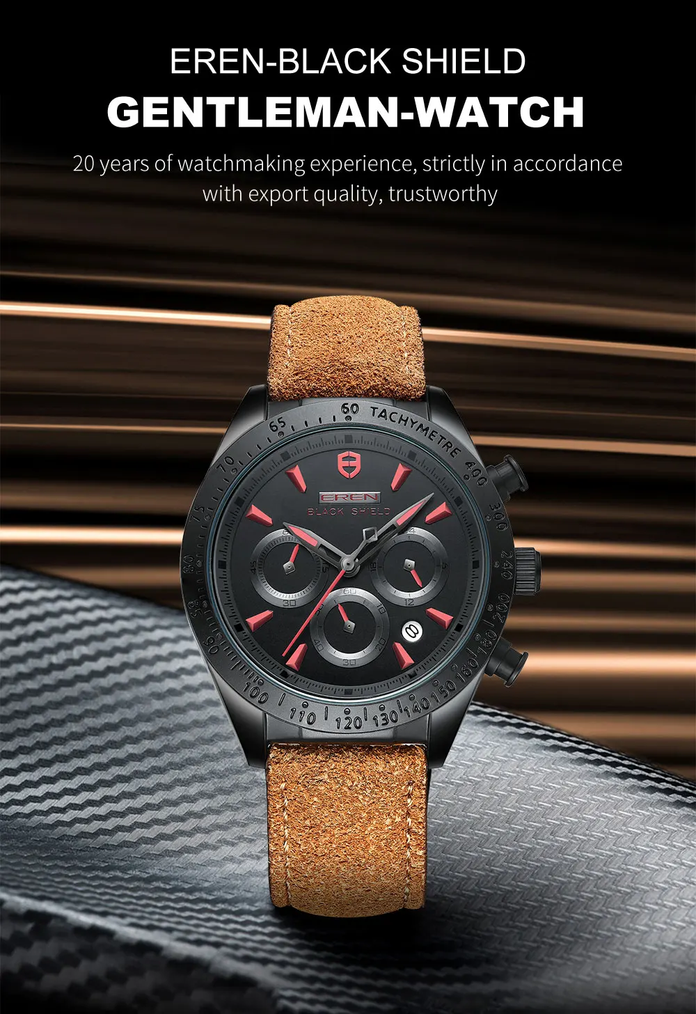 2022 Ever Move Men's Sports Chronograph  Luxury Literal Business Style Multifunctional Leather Real Nail Quartz Watch