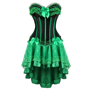 

Sexy Women Vintage Lace Corset Dress Overbust Corset Bustier Lingerie Top Skirt Set Poison ivy Costume for Women Dress