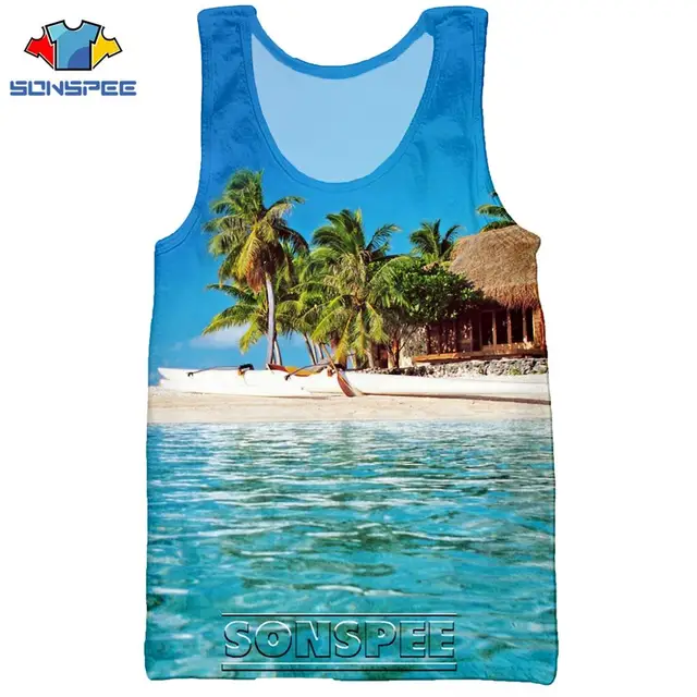 SONSPEE 3D Print Palm Tree Summer Beach Sea Men's Tank Tops Casual Fitness Bodybuilding Gym Muscle Men Sleeveless Vest Shirt 8