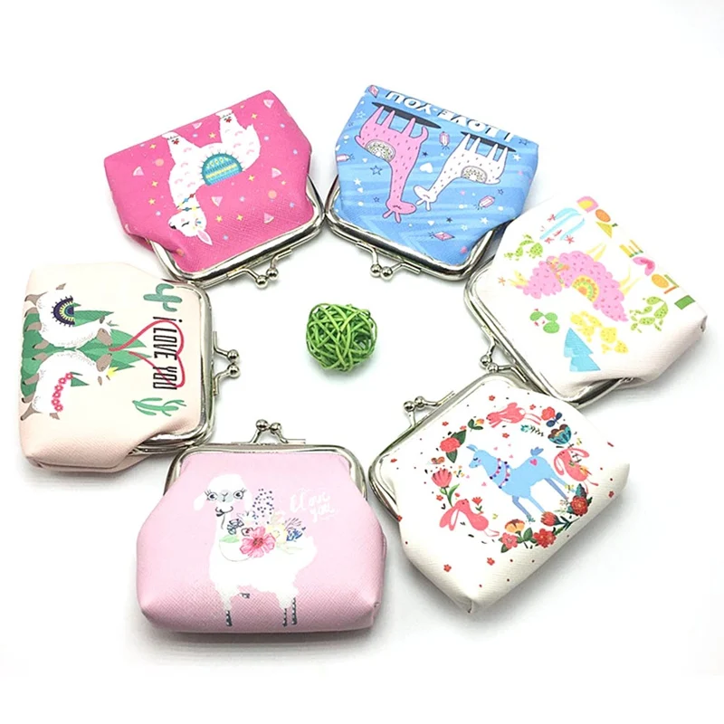 Unicorn Flamingo Cactus Alpaca Printed Coin Purse for Women Girls Cartoon Pattern Wallet Bag Zipper Coin Purse