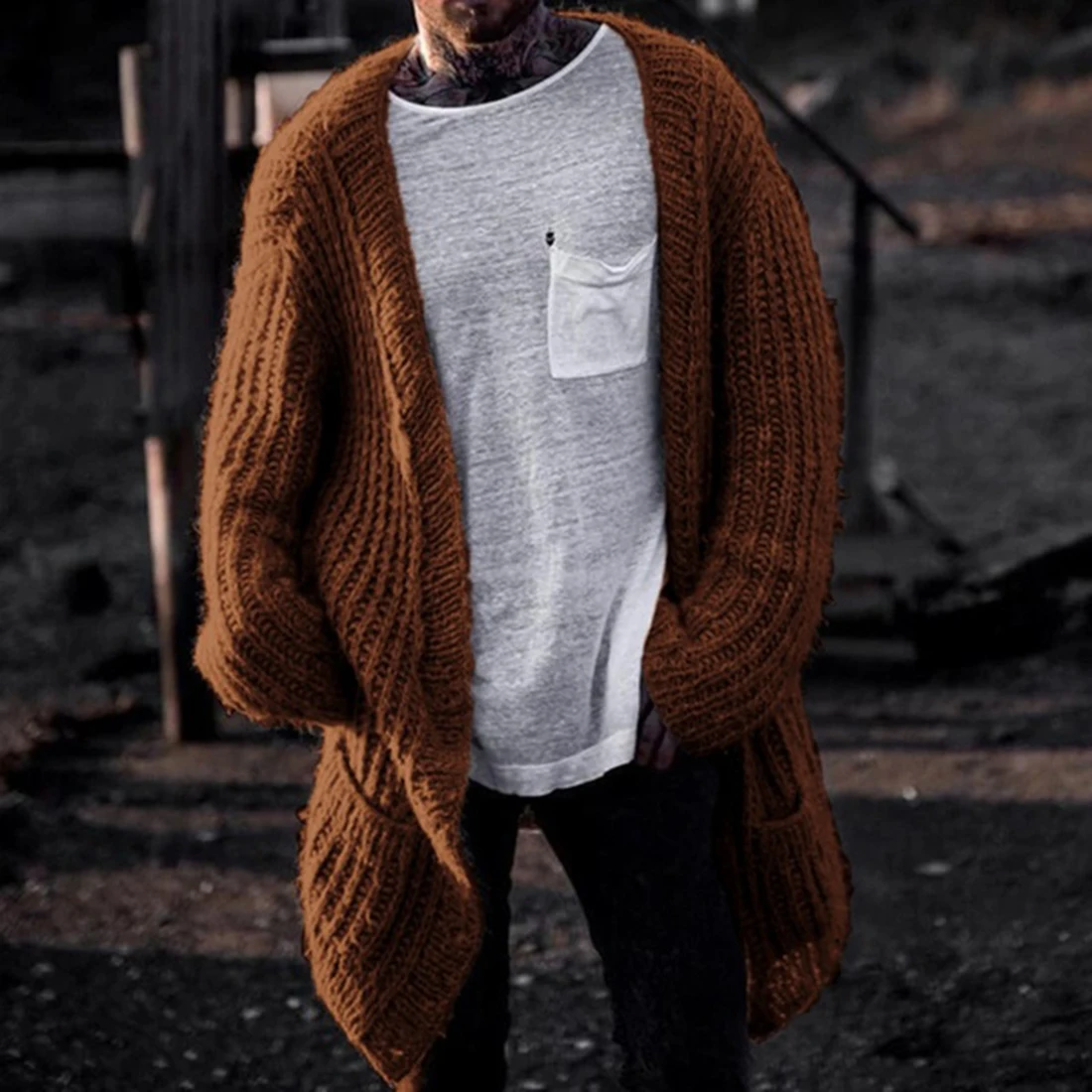 Pockets Men Autumn Winter Knitted Sweater Coat Long Sweater Cardigan Open Stitch Sweater Jacket Oversized Tricot Ribbed Cardigan Pockets Men Autumn Winter Knitted Sweater Coat Long Sweater Cardigan Open Stitch Sweater Jacket Oversized Tricot Ribbed Cardigan