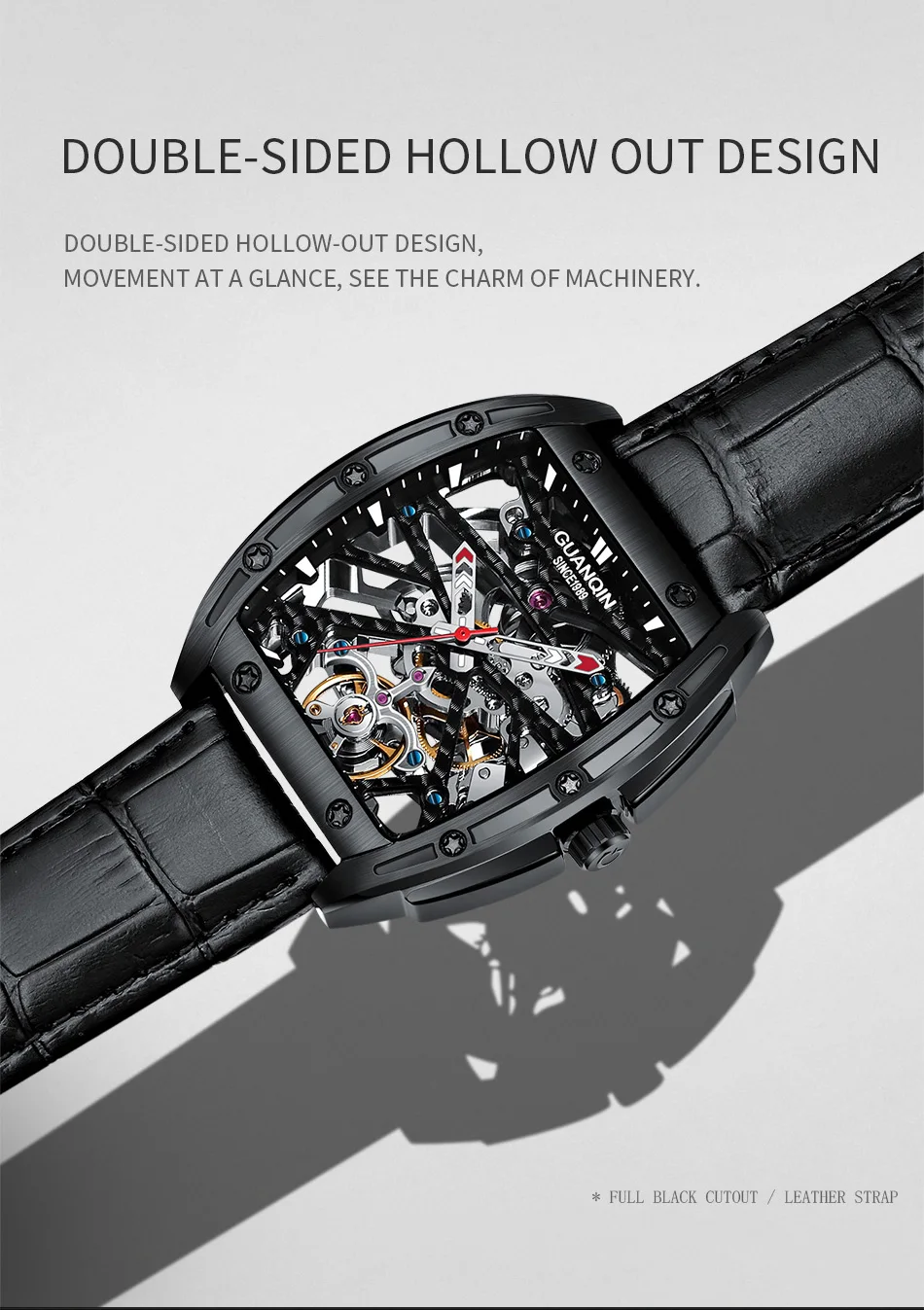 Men Mechanical Wristwatches GUANQIN GJ16147 Luminous Sapphire Men's Watch Waterproof Green Blue Leather Strap Watches for Men (2)