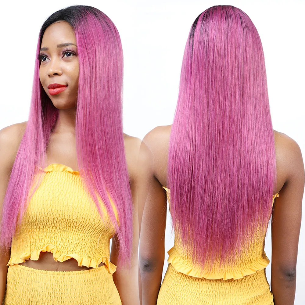 

Ombre Pink Colored Human Hair Wigs 13*4 Remy Long Brazilian Straight Lace Front Human Hair Wigs for Black Women Three Colors