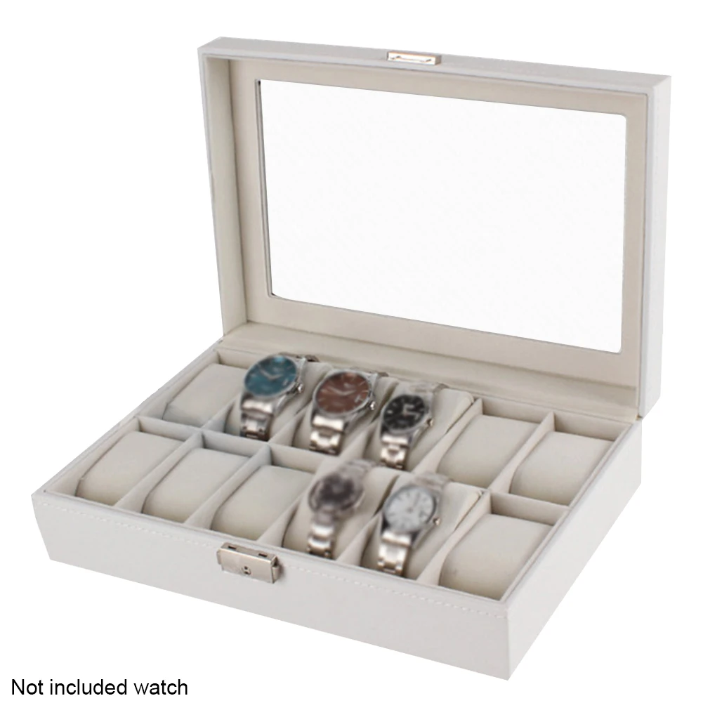 

Luxury Watch Box Wooden Display White Large Storage Home Gifts 12 Slots Dustproof Durable Case Organizer