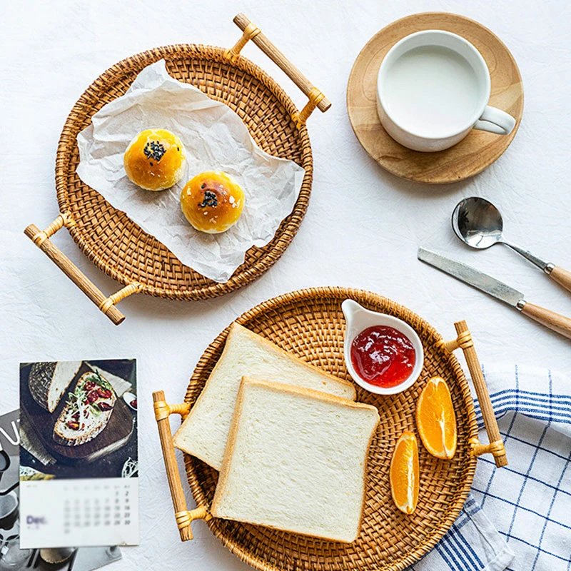 Лоток для хранения из ротанга круглая корзина с ручкой плетеный лоток плетеная