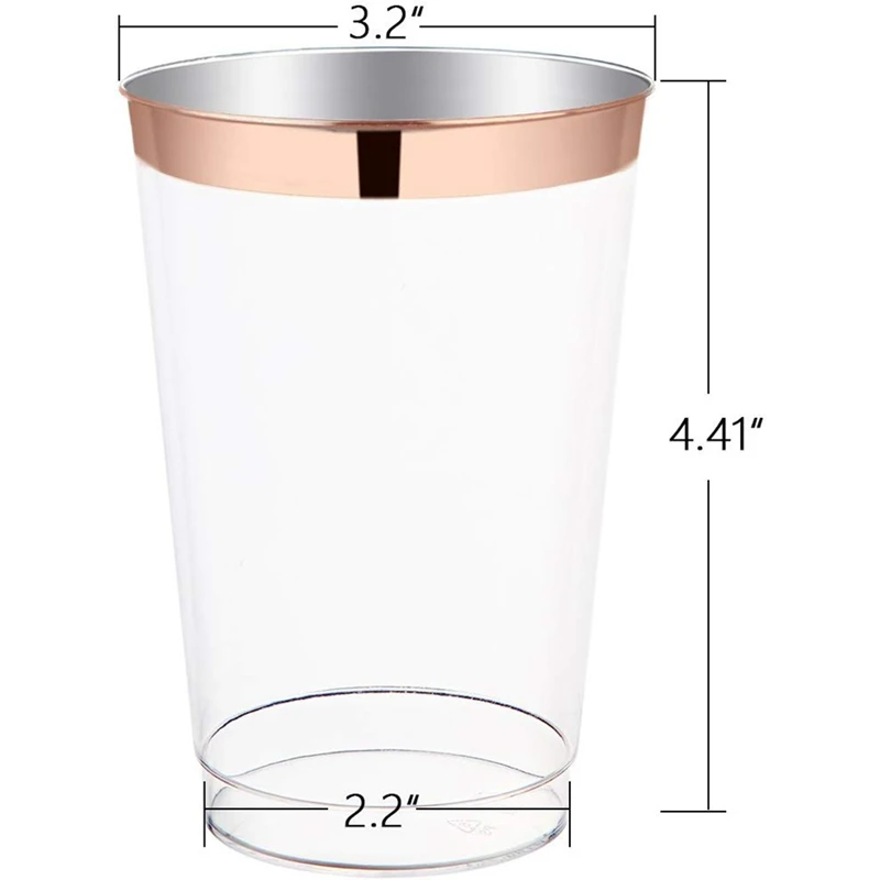 12 унций розовые Золотые пластиковые стаканчики-100 упаковка прозрачные пластиковые стаканчики с ободком из розового золота-Свадебные/вечерние Одноразовые Стаканчики-тяжеловесные пластиковые стаканчики