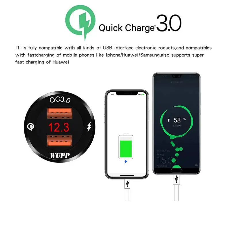OOTDTY металла 12V мотоциклов Водонепроницаемый QC3.0 Dual USB быстрой Зарядное устройство Светодиодный переключатель вольтметра