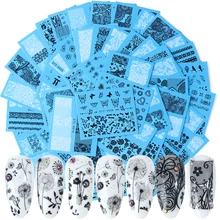 48 шт наклейки для ногтей черные кружева с изображением цветов, переводные наклейки для ногтей ползунки для маникюра украшения клей советы CHSTZV001-048