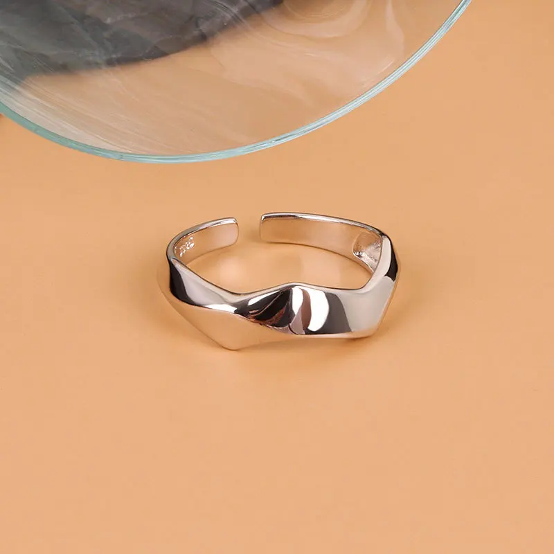 Finger Ring Silver Ring Adjustable Rings LIVVY Silver Color Simple Irregular Geometric Smooth Adjustable Rings for Women New Fashion Handmade Party Jewelry Gifts