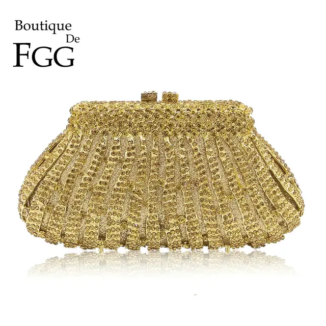 Boutique De FGG Socialite Hollow Out Golden Diamond Wedding Party Handbag Purse Women Crystal Clutch Evening Minaudiere Bag 1