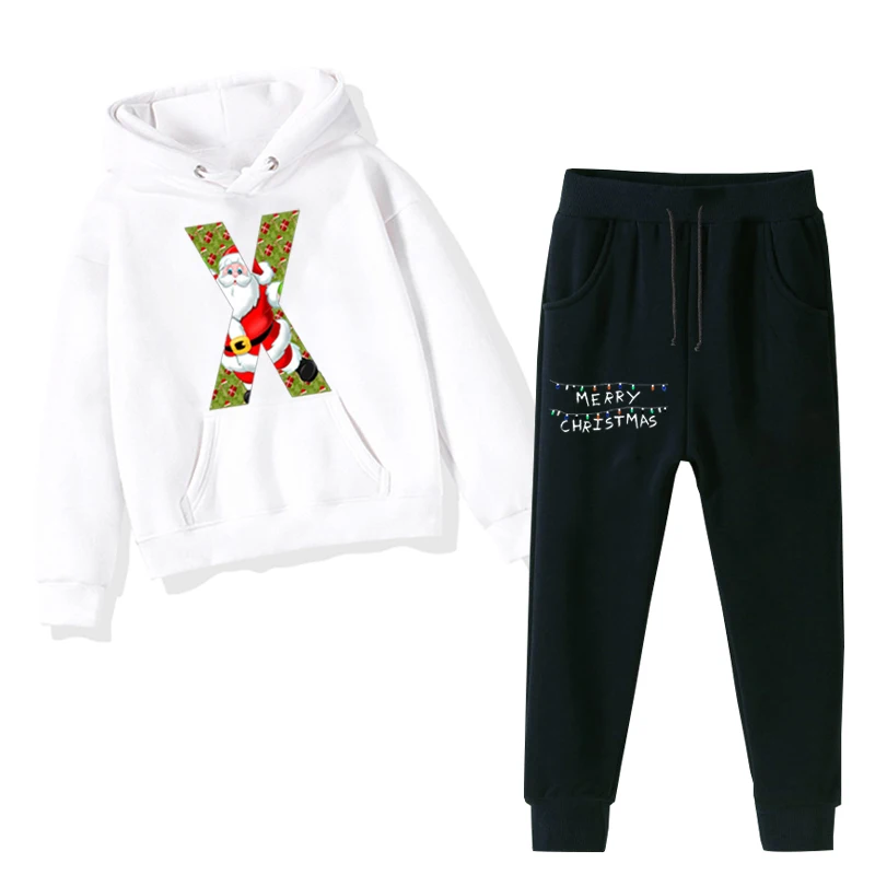 Roupas infantis menina Рождественская одежда толстовки с капюшоном для мальчиков и девочек Зимний комплект: свитшот+ длинные брюки 2 шт./компл. для костюмы для подростков