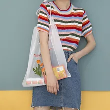 Женская мода, прозрачная сумка, переносная, с вышивкой, повседневная, сетчатая, женская сумка для покупок, для улицы, для путешествий, BS88